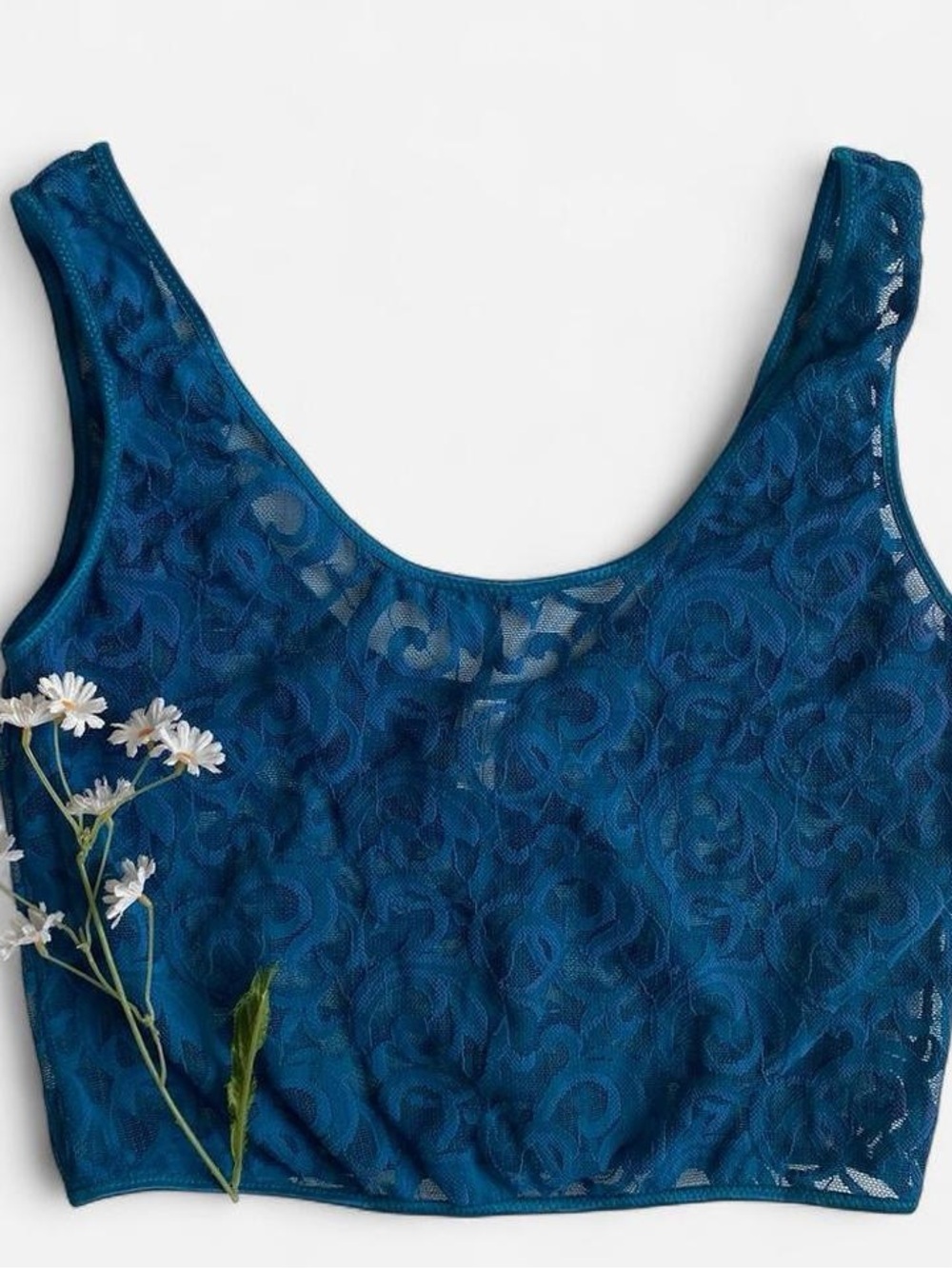 Vintage sheer blue lace crop top